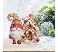 Diamond Art Painting Pendant Kits, DIY Diamond Art Painting Hanging Kit, Christmas Snowman Diamond Crystal Window Pendant, Diamond Art Craft Kit for Holiday Season-Gingerbread House Goblin
