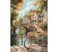 Diamond Art Painting Small Town Diamond Painting Pictures Landscape DIY Square Full Drill Crystal Art and Crafts for Adults, Embroidery Paint by Numbers Crafts Kits for Home Decor 80x100 cm X4-1243