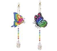 Diamond Art Painting Wind Chimes,2 Pieces Butterfly DIY Wind Chime Kit with Crystal Prism Pendant,DIY Diamond Wind Chime Craft Dream Catcher, for Home Garden (2 Pcs)