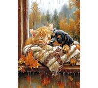 Diamond Art Painting Windowsill Diamond Painting Pictures Dog DIY Square Full Drill Crystal Art and Crafts for Adults, Cross Stitch Paint by Numbers Crafts Kits for Home Wall Decor 60x80 cm X4-1247