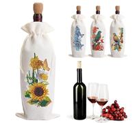 Diamond Art Painting Wine Bottle Bags Kit,DIY Linen Wine Wrapping Bags with Diamond Art Design for Xmas Holiday Party Wedding Birthday Atmosphere Decoration