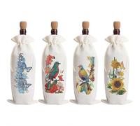 Diamond Art Painting Wine Bottle Bags Kit,DIY Linen Wine Wrapping Bags with Diamond Art Design for Xmas Holiday Party Wedding Birthday Atmosphere Decoration