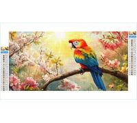 Diamond Art Parrot Diamond Painting Flowers Crystal Art Kits for Adults, 5D DIY Cross Stitch Canvas Embroidery with Full Accessories Mosaic Crafts Pictures, Home Wall Decor Gifts 50x100cm G1-1085