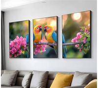 Diamond Art Parrot Flower Diamond Painting Kit 3 Pack, Large Cross Stitch Kits for Adults, DIY Embroidery Gem Crystal Art Painting By Numbers, for Home Decoration, Gifts for Women 12x18in t9n-790