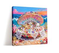 Diamond Art Pearl Painting Kit, DIY Pearl Art Painting with Frame, Handmade Gem Dot Picture Craft for Home Wall Decor Present Set-25-Shell