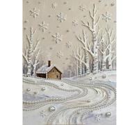 Diamond Art Pearl Painting Kit for Adults/Beginners, DIY Pearl Art Painting with Frame, Handmade Gem Dot Picture Craft for Home Wall Decor Present Set 30x40cm-Snowy