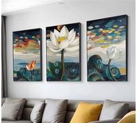 Diamond Art Plant Lotus Diamond Painting Kit 3 Pack, Large Cross Stitch Kits for Adults, DIY Embroidery Gem Crystal Art Painting by Numbers, Home Decoration Paintings, Gifts for Women 16x24in t9n-228