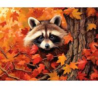 Diamond Art Raccoon Diamond Painting Autumn Crystal Art Kits for Adults, DIY 5D Full Drill Cross Stitch Arts Crafts Pictures, Embroidery Kit for Kids, Home Wall Decor, Gifts for Women 80x100cm G-406