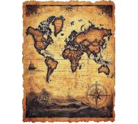 Diamond Art Retro Diamond Painting Kits for Adults, 5D DIY World Map Cross Stitch Embroidery Gem Art Paintings, Painting by Numbers Arts and Crafts Pictures for Home Wall Decor 36x54 inch W-1264