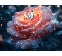 Diamond Art Rose Diamond Painting Firefly Crystal Art Kits for Adults, 5D Round Drill Dimond Painting Kits for Adults Beginner, Mosaic Making Gem Arts for Home Decor, Gifts for Women 70x95cm K9-1447