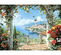 Diamond Art Seaside, Flower Diamond Painting Kits Adults Beginners, Full Drill Crystal Art Embroidery Mosaic Kit, Hobbies for Adults Women, Gifts for Halloween Christmas, Home Wall Decor 20x30cm Q-165