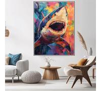 Diamond Art Shark Diamond Painting Color, 5D DIY Crystal Art Kits for Adults, Embroidery Cross Stitch Canvas Pictures Painting by Numbers Kit for Kids, Home Decor, Gifts for Women 60x80cm W6-873