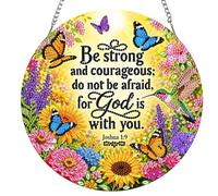 Diamond Art Suncatcher, Window Hanging Diamond Art Kit for Adults, 5D Diamond Art Painting Acrylic Pendant for Home Garden Wall Door Decor(Courage Bible Verse Sign)