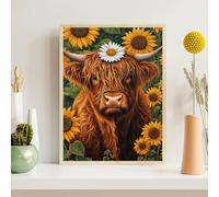 Diamond Art Sunflower, 5D Diamond Painting Kits for Adults, Highland Cattle Crystal Embroidery Cross Stitch Kits Full Round Drill 40x60cm/16x24 in, DIY Gem Painting for Home Decoration Wall Art, z@534