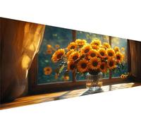 Diamond Art Sunflower Dimond Art Adults By The Window Diamond Painting,5D Large Mosaic Crafts Adults,Diy Full Drill Rhinestone Cross Stitch Painting Crafts Pictures Kits Home Decor 50x100cm Q1-644