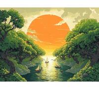 Diamond Art Sunrise, Forest Diamond Painting Kits Adults, 5D Round Full Drill Painting by Numbers for Adults, DIY Crystal Art Crafts Pictures Embroidery Kit for Home Decor, Gifts 20x28 inch -hcw2509J6