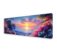 Diamond Art Sunset Diamond Painting Kits for Adults Large Ocean Crystal Art Kits, 5D DIY Full Drill Rhinestone Embroidery Cross Stitch Canvas Pictures for Room Decor Gifts 20x60cm/7.8x23.6 inch W0-687