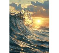 Diamond Art Sunset, Square Diamond Paintings Ocean Waves, 5D Full Drill Crystal Art Kits for Adults, DIY Cross Stitch Embroidery Gem Adults Craft Painting Kits, Home Wall Christmas Decor 50*60CM