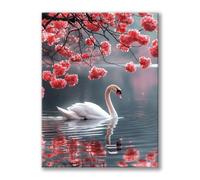 Diamond Art Swan, 5D DIY Lake Diamond Painting, Crystal Crafts for Adults Kids Beginners, DIY Full Drill Crystal Embroidery Gifts, Dimond Art Painting for Christmas Decorations 12x16 Inch 0h-632