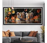 Diamond Art Tiger Large Diamond Painting Kits for Adults Animal Crystal Art Kits for Adults Beginners 5D DIY Full Drill Round Gem Embroidery Cross Stitch Pictures, Home Decor Gifts 125x50 cm S0-719
