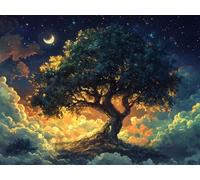 Diamond Art Tree, Sky Diamond Painting Kits Adults, 5D Round Full Drill Painting by Numbers for Adults, DIY Crystal Art Crafts Pictures Embroidery Kit for Home Decor, Gifts 8x12 inch -hcw2509YU