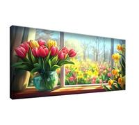 Diamond Art Tulip Spring Diamond Painting Kits for Adults, DIY Full Drill Crystal Embroidery Cross Stitch Kits, Mosaic Kit for Adults, 5D Dimond Painting Crafts for Room Decor, Gifts 70x140 cm 0Z-1008