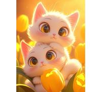 Diamond Art White Cat, 5D Diamond Painting Kit for Adults Kid,Cute Adults Beginner Full Drill Gem Crystal Art, Cross Stitch Mosaic Painting Canvas Accessories, Furniture Wall Decor Gifts 35x50cm w-452