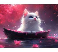 Diamond Art White, Cat Diamond Painting for Adults Beginner, Round Full Drill Painting by Numbers for Adults, 5D DIY Dimond Art Pictures Embroidery Kit, Home Decor, Gifts for Women, 4x6inch,Model636