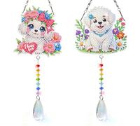 Diamond Art Wind Chime Kit-2PCS DIY Rhinestone Crystal Hanging Ornament | Double-Sided Diamond Art Painting Windchime | Outdoor Garden Window Decor & Handcrafted Gift(Dog)