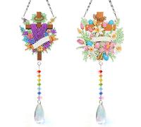Diamond Art Wind Chime Kit-2PCS DIY Rhinestone Crystal Hanging Ornament | Double-Sided Diamond Art Painting Windchime | Outdoor Garden Window Decor & Handcrafted Gift(Cross Faith)