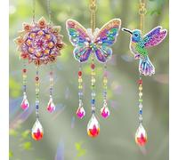 Diamond Art Wind Chime Kits, Arts and Crafts Kits Toy for Kids Age 8-10, Crystal Wind Chimes Suncatcher with Crystal Pendan 5D Double Side Diamond Art Kit for Window Home Garden Decoration (Style 4)