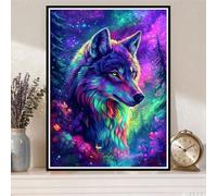 Diamond Art Wolf Diamond Painting Kits for Adults Kids Beginner, 5D Full Drill Crystal Art Kits on Canvas Painting Pictures Aurora, Rhinestone Mosaic Craft for Home Decor, Girls Gifts 20x30cm Z#-1383