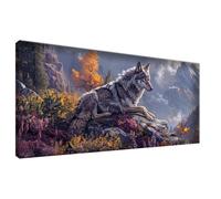 Diamond Art Wolf Mountain Diamond Painting Kits for Adults, DIY Full Drill Crystal Embroidery Cross Crafts, Mosaic Kit for Adults, 5D Dimond Painting for Beginners for Home Wall Decor 45x90 cm 0Z-348