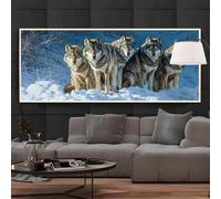 Diamond Art Wolves Winter Diamond Painting Kit Crystal Art Craft, 5D Diamond Art Kits Adults/Beginners Full Round Drill, DIY Rhinestone Gem Art for Office Room Wall Decor (90x230cm/36x90 Inch)-16FC