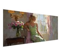 Diamond Art Woman,12x24in Large Diamond Painting,5D DIY Window Dimond Art for Adults Set Crystal Rhinestone Embroidery Canvas Painting for Halloween Decorations Home Wall Decor, Gifts for Women W1-534