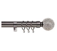 Diamond Ball Extendable Curtain Pole. Includes Pair Of Superior 60mm Size Finials, Rings, Brackets & Fittings Set. (Black Nickel, 120cm - 210cm, 48 inch to 83 Inch)