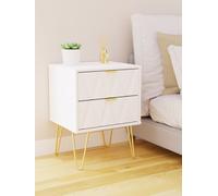 Diamond Bedside Table White 2 Drawers 60cm
