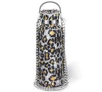 Diamond Bling Rhinestone Stainless Steel Thermal Water Bottle - Insulated, Refillable With Chain for Women Girls Gifts (Leopard Print, 750 ml)