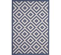 DIAMOND BLUE & WHITE OUTDOOR & INDOOR RUG DURABLE WEATHER-PROOF WASHABLE | GARDEN PATIO GARAGE KITCHEN | SMALL, 80X150 CM