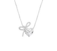 Diamond Bow Heart Necklace for Women, Dainty Light Luxury Collar Chain, Fashionable Sparkling Pendant Jewelry for Daily Wear & Gifting