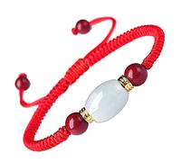 Diamond bracelet Natural Gemstone Jade Bracelet Red String Lucky Bead(Red)