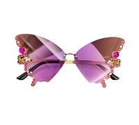 Diamond Butterfly Sunglasses Rhinestone Bling Sunglasses Cat-Eye Women Rimless Sunglasses Butterfly Glasses