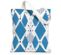 Diamond Canvas Tote Bag for Women, Modern Artistic Dot Stripe Summer Blue Washable Reusable Graphic Tote Bag Ideas for Trav, Blue, 13x15 Inch