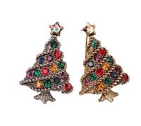 Diamond Christmas Brooch Pin Bling Shiny Christmas Tree Brooch Cute Crystal Diamond Badge Brooches Jewelry Holden and Silver 2Pcs Pin