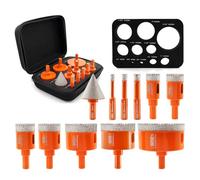Diamond Core Drill Bit Kit BGTEC Diamond Hole Saw Tile Cutter,Triangle Shank 10pcs 6/8/10/20/25/28/32/45/50/65mm Drill Bits+1pc 3/8" Hex Shank Chamfer Bit