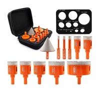 Diamond Core Drill Bit Kit BGTEC Diamond Hole Saw Tile Cutter,Triangle Shank 10pcs 6/8/10/20/25/28/32/35/45/65mm Drill Bits+1pc 2"Hex Shank Chamfer Bit
