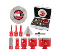 Diamond Core Drill Bit Set - FOCSTOL 10pcs Diamond Hole Saw Kit for Porcelain Tile Ceramic Marble Granite (6/8/10/20/35/50/68mm+20mm Finger Milling Bit+50mm Beveling Chamfer Bit+Hex+115mm Saw Blade)