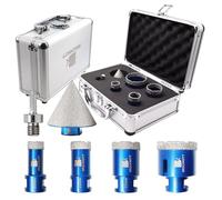 Diamond Core Drill Bit Set for Porcelain Tile, Ceramic, Marble, and Granite - 6/6mm Diamond Hole Saw with 0-20mm Chamfer Bit and Adapter