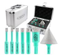 Diamond Core Drill Bits Kit - 7pcs (6/6/8/10/12/20mm+50mm Beveling Chamfer Bit) LEKOMESH Tile Hole Saw Kit with Triangle Shank for Porcelain Tile Ceramic Granite Marble Masonry Stone