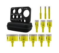 Diamond Core Drill Bits Set - 11pcs 6/8/10/20/25/28/32/35/45/50/65mm Serrated Hole Saw Kit with Triangle Shank SANLEETEK for Ceramic Tile Porcelain Marble Granite